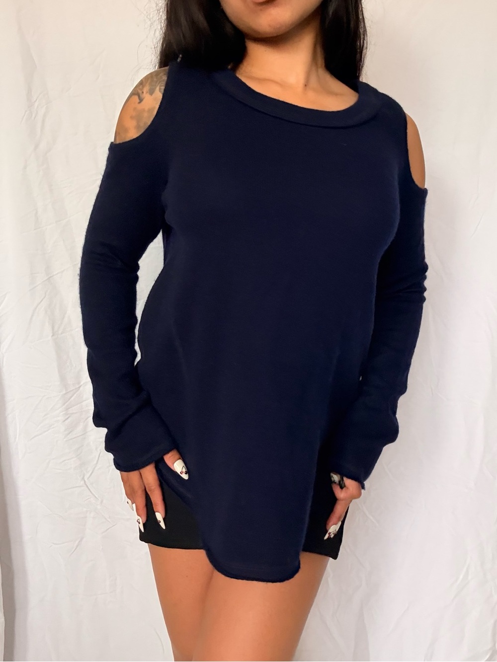 Aqua Cashmere Navy Crewneck Sweater